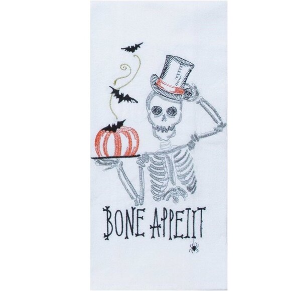 Kay Dee Designs Bone Appetit Embroidered Skeleton with Bats & Pumpkin Halloween - Picture 1 of 1